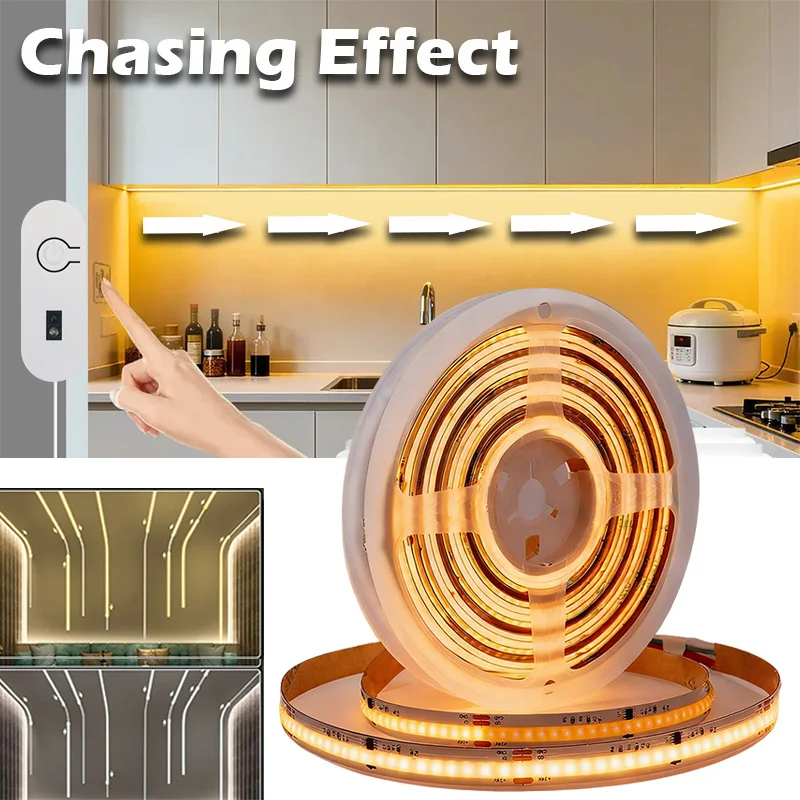 USB Hand Sweep COB LED Strip Flowing Light Warm White/White for Bedroom Living Room Cabinet