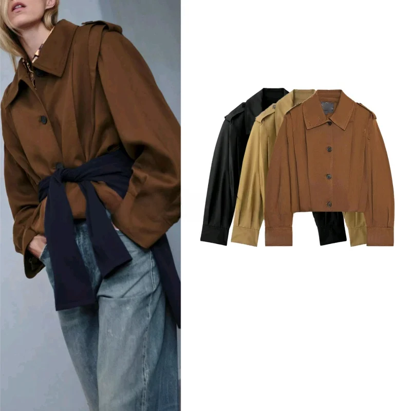 Chaqueta corta informal sin mangas para mujer, nueva moda de otoño, hombros acolchados, cuello vuelto, cinturón pado, esti...