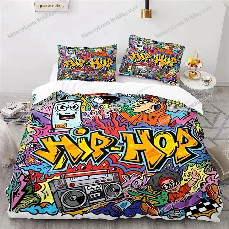 

Graffiti Hip Hop Modern Street Art Bedding Set Boys Girls Twin Queen Size Duvet Cover Pillowcase Bed Kids Adult Bedding