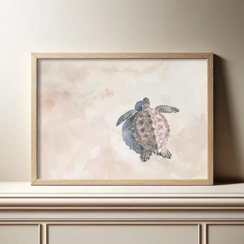 Watercolor Serene Ocean Sea Turtle Poster Beach Coastal Calming Seascape Canvas Painting Wall Art for Living Room Home Decor