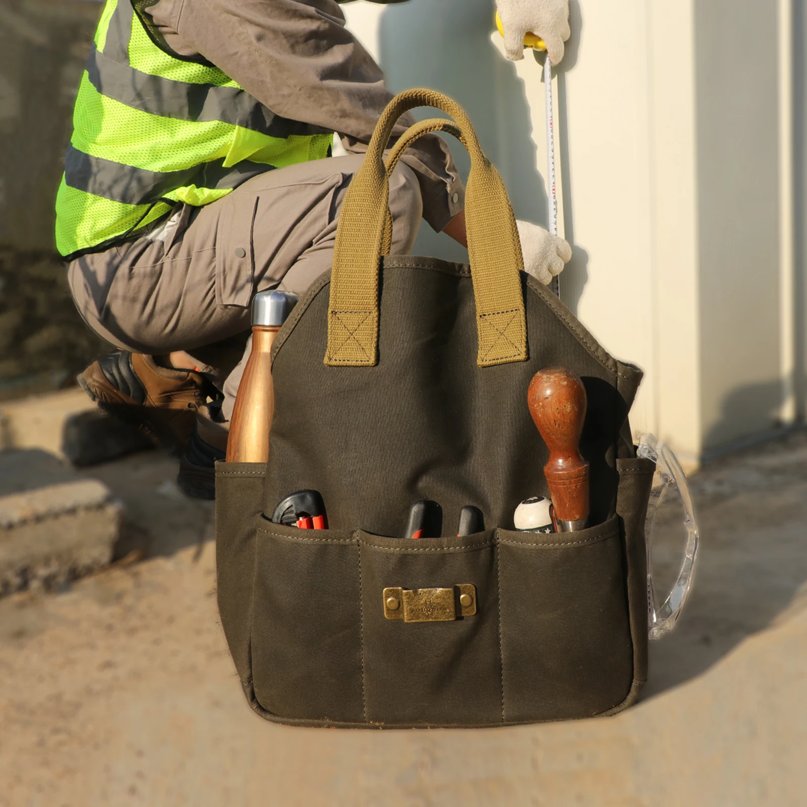 

Сумка-органайзер для инструментов Tourbon Canvas Open, сверхпрочная, с карманами, для мастерской, плотника, электрика, столяра, садовника