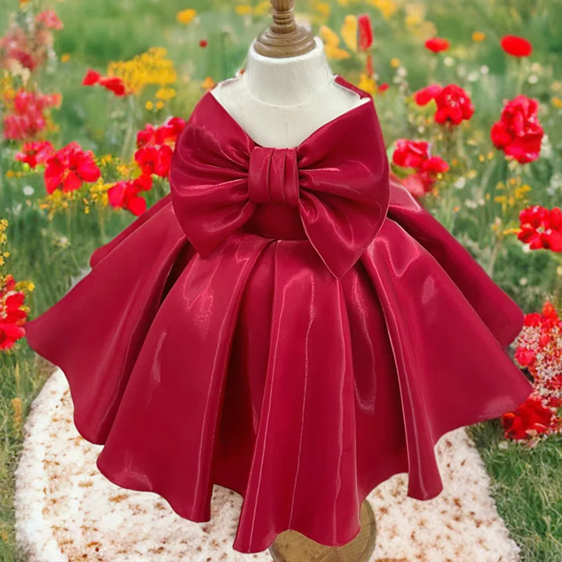 Sweet Elegant Baby Girls Sleeveless Bow Princess Dress For Toddler Formal Wedding Birthday Photography Banquet 1 2 3 4 5 6 Years