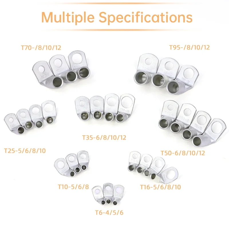 1~50pcs Wire Terminal L-type Right Angle 90 Degree Bend Nose T35/50/70/95-6/8/10/12 Tinned Copper Crimp Connector Cable Lugs