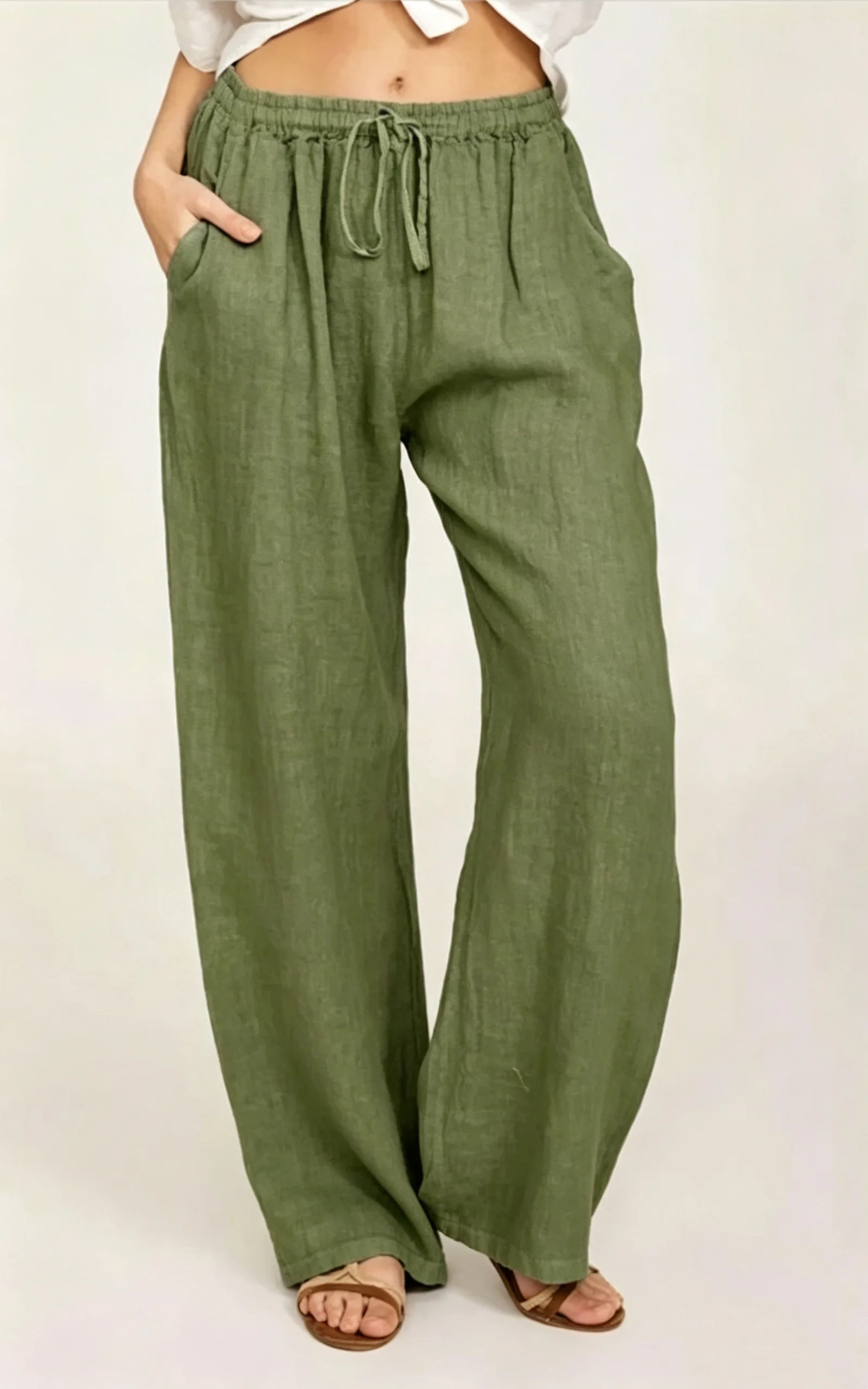 Women 100% Cotton Pants Summer and Autumn Solid High Waist Straight Trousers Female Loose Hemp Casual Breathable Sports Pants