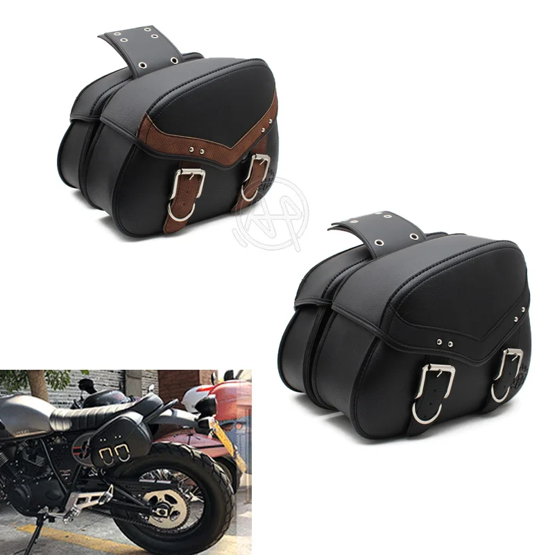 

1pair Motorcycle Retro Vintage Durable PU Leather Saddlebags Saddle Bags Universal For Harley Honda Suzuki