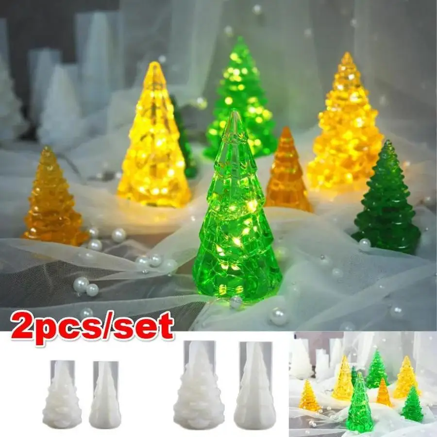 Christmas Tree Silicone Resin Mold DIY Night Light Candlestick Mirror Casting Mould Xmas Tabletop Home Festival Craft Decor
