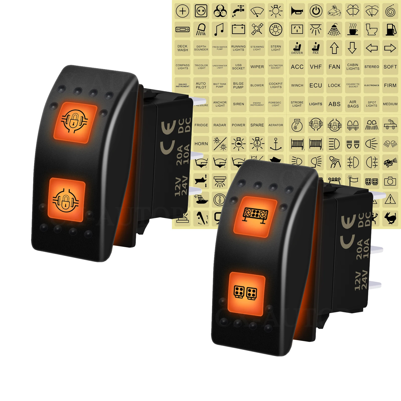 12V 20A Rocker Switch 3 Way ON-OFF-ON / OFF ON OFF Dual Orange LED Toggle Switch for Can AM 4x4 Car Marine Boat UTV ATV RV RZR
