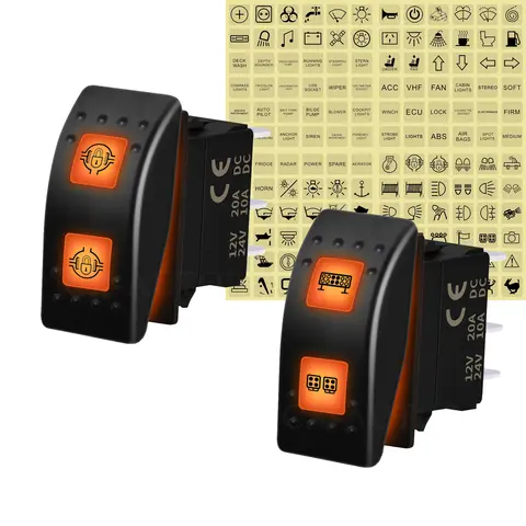 12V 20A Rocker Switch 3 Way ON-OFF-ON / OFF ON OFF Dual Orange LED Toggle Switch for Can AM 4x4 Car Marine Boat UTV ATV RV RZR