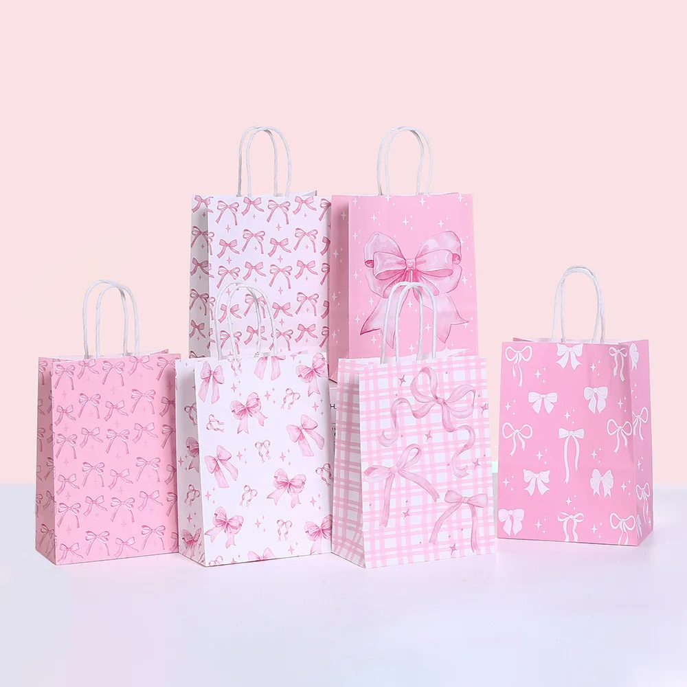 

princess pink bow Paper Bag Girl Birthday Party Supplies Gift Bag Cookies Candy Bag Baby Shower handbag Wed Decor