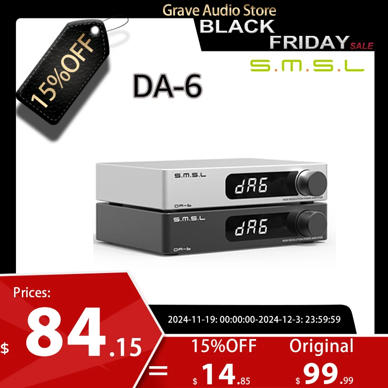 SMSL DA-6 DA6 Desktop HIFI Mini Speaker Power Amplifier 70WX2 AMP and Adjustable EQ Remote Control