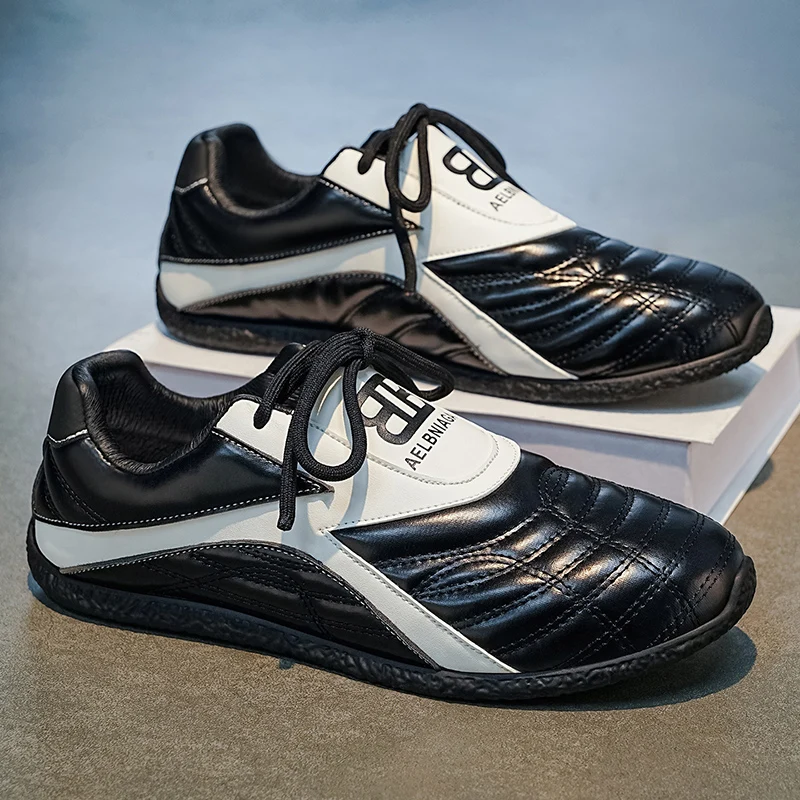 Men Patent Leather German Trainer Shoes Retro Low Top Breathable Lightweight Casual Street Sneakers