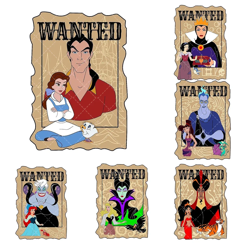 New Disney villain  Iron On Heat Transfer Stickers For Clothes DTF Pinted Vinyl Thermal Appliques Washable T-Shirt Decal