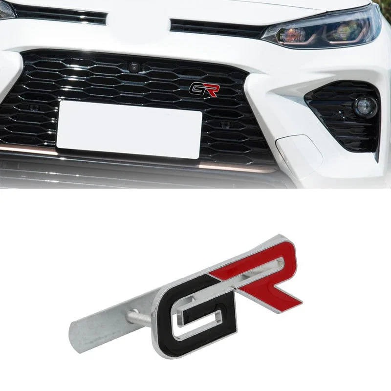 3D Metal Black Red Logo GR Emblem Letters Car Front Grill Badge For Toyota Hilux CHR Corolla Yaris GR Sticker Accessories