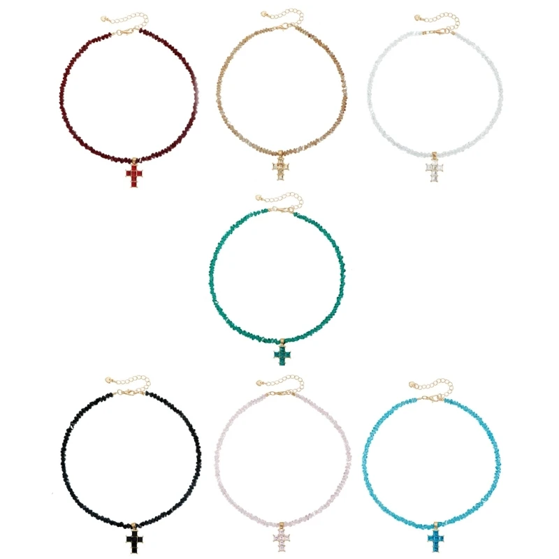 CORD Portable Triangular Crystal Crosses Pendant Easy Carry Alloy Chain Clavicle Chain