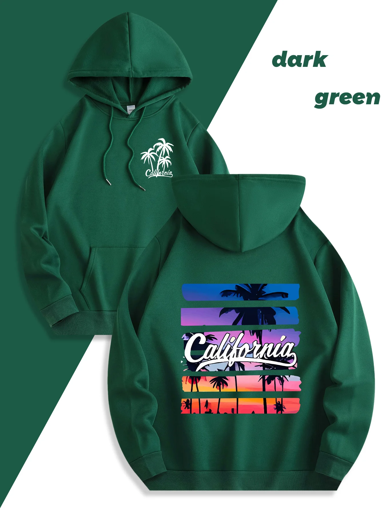 Letter Beach Style Print Fashion Men Hooded Sweatshirt Autumn Winter Daily Outdoor Sports Loose All Build Leisure Warm Street