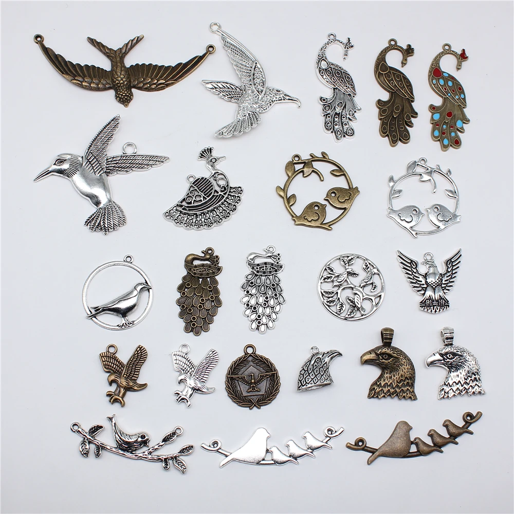 5 sztuk duży ptak wisiorek Charms antyczne srebro kolorowe wisiorki dokonywanie DIY Handmade tybetański znalezienie biżuterii