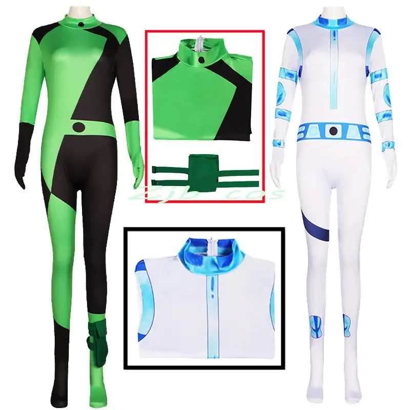 

Shego Cosplay Kim Bodysuit Costume Anime Kim Possible Jumpsuits Bag Outfits Halloween Role Play Costume