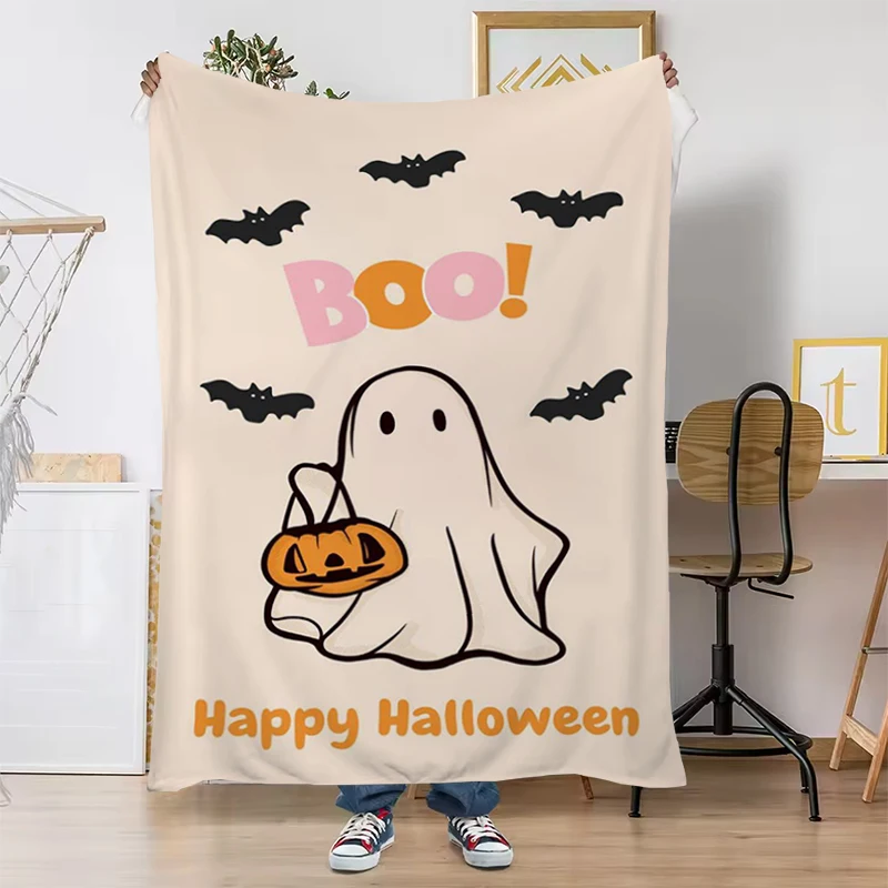 

1PC Cute Halloween Ghost Pumpkin BOO Throw Blanket Sofas Blankets for Decorative Sofa Portable Office Catnap Downy King Lid Knee