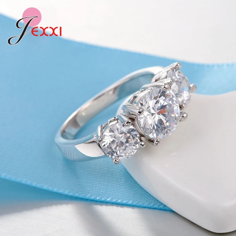 Mode Bruid Sieraden Vrouw 925 Sterling Zilveren Naald Trouwring Heldere Kristallen Dame Voorstellen Verlovingsringen Verjaardagscadeau