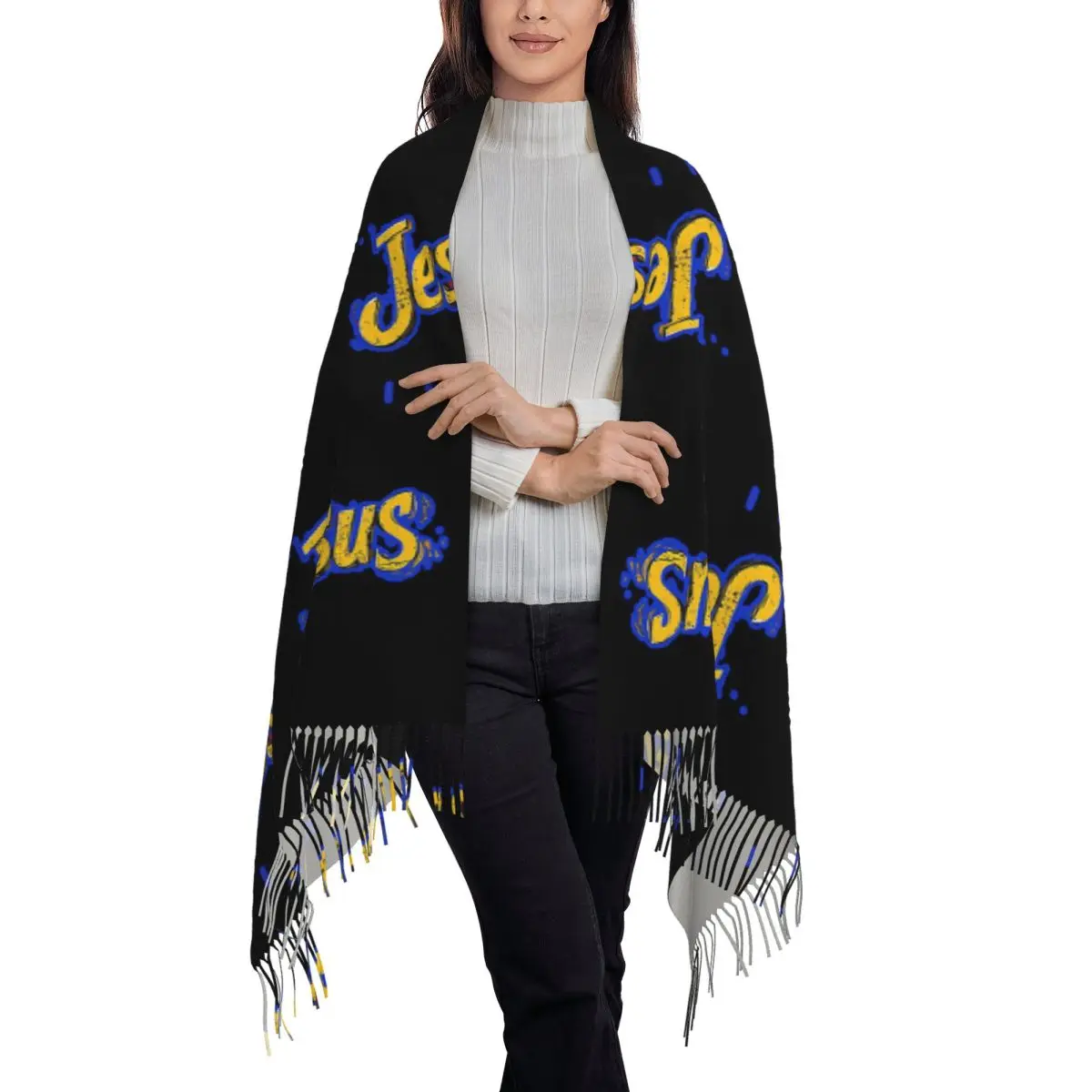 Jesus Biblical Scarf Tassel Scarves for Women Soft Warm Shawls and Wraps Long Fall Winter Shawl Wrap