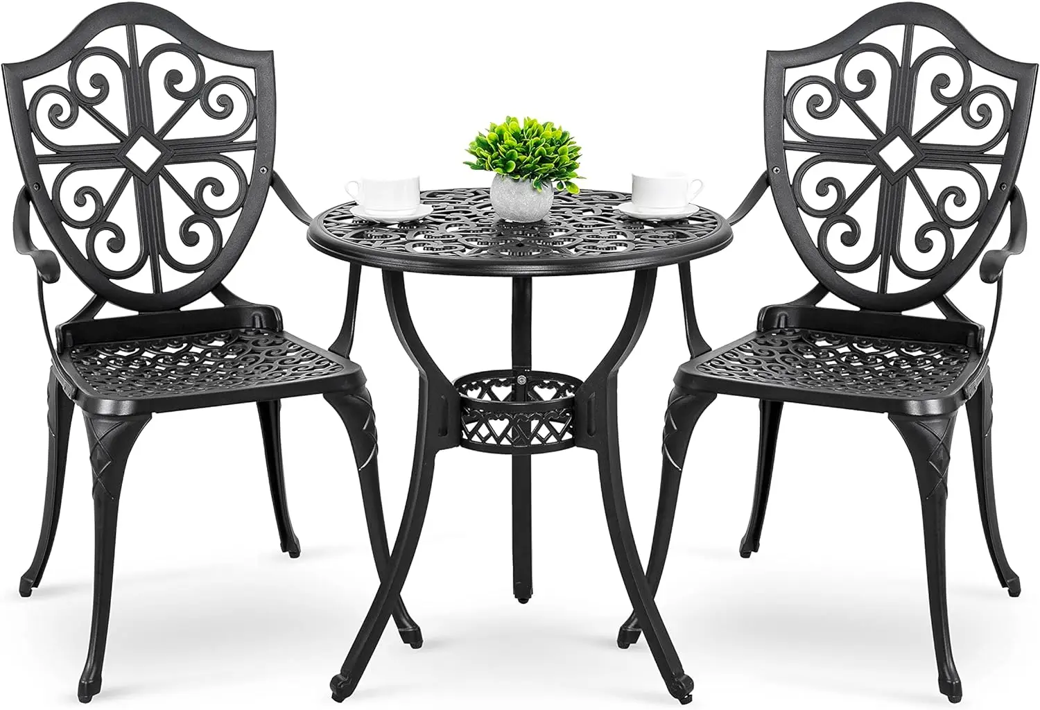 

Nuu Garden Bistro Set 3 Piece Outdoor, Cast Aluminum Patio Bistro Sets with Umbrella Hole, Bistro Table and Chairs Set of 2