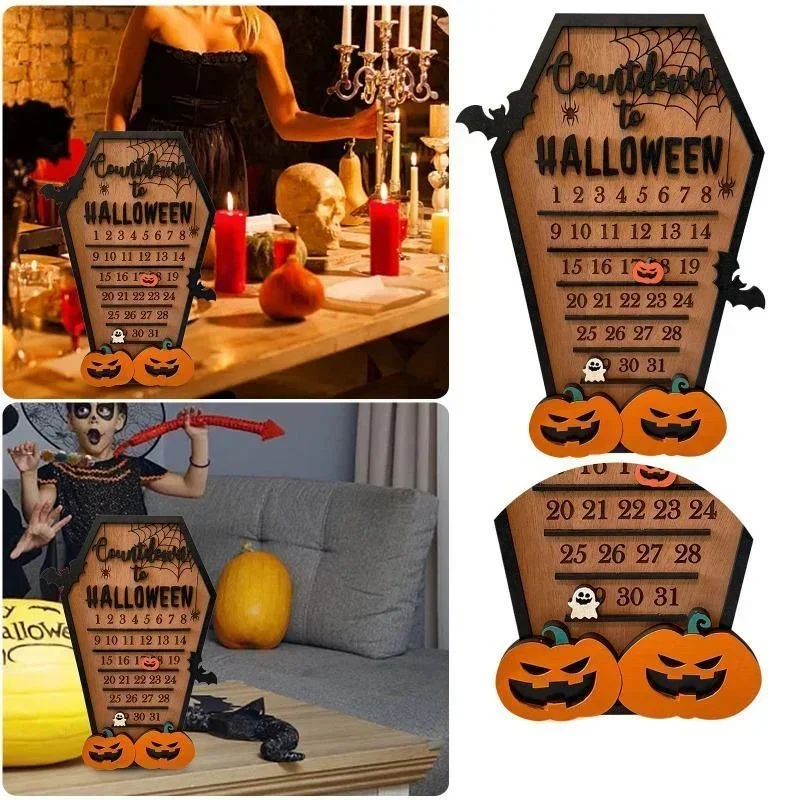 1 Stück Halloween-Kalender, Party-Dekoration, hölzerner Countdown zum Weihnachten, Horror-Ornamente, Geist, Zuhause, Party-Dekoration
