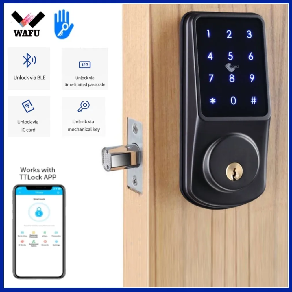 

WAFU Smart Electronic Door Lock TTLock App Password IC Card Mechanical Key Unlock for Home Hotel Airbnb Indoor Security