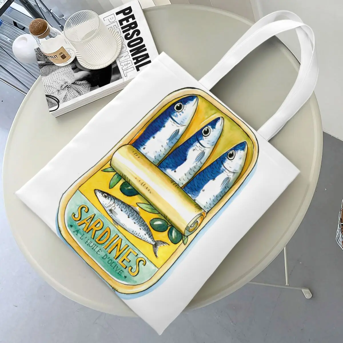 Bolso de compras de color sardina, bolso de hombro con diseño gráfico, bolso de mano fresco para mujer, bolsos de tela para mujer al aire libre
