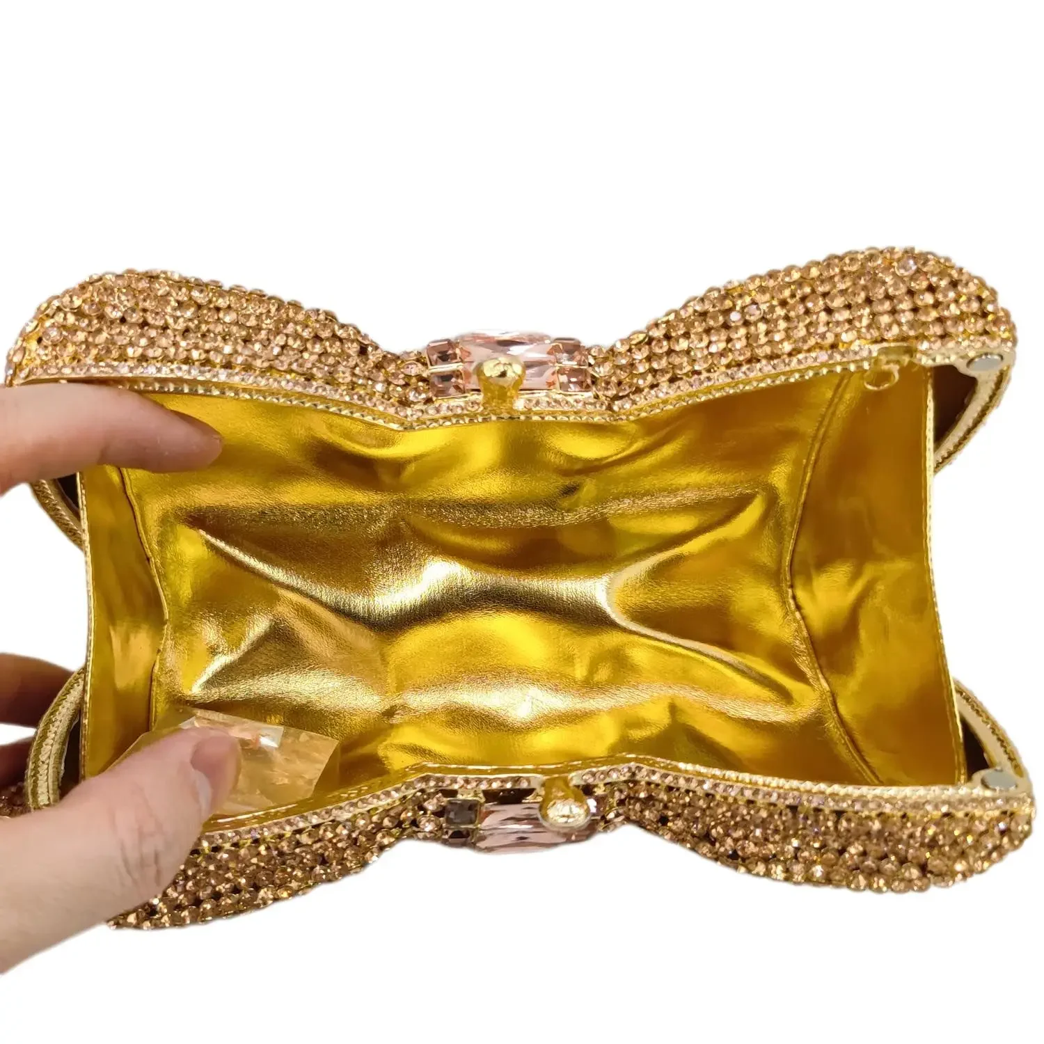 Boutique De FGG Bow Clutch Evening Minaudiere Bag Women Rosegold Crystal Minaudiere Handbags Wedding Bridal Rhinestone Purse