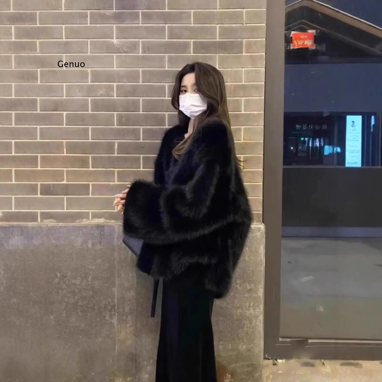 

Женская черная пушистая куртка из искусственного меха лисы, роскошное модное меховое пальто из эко-меха, новинка осени-зимы