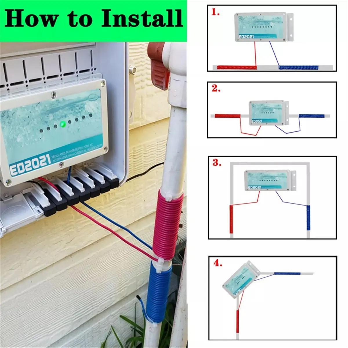 ABKM Electronic Descaling System for Various Pipes House Water Descaler Remove Limescale Prevent Deposits Build Up US Plug