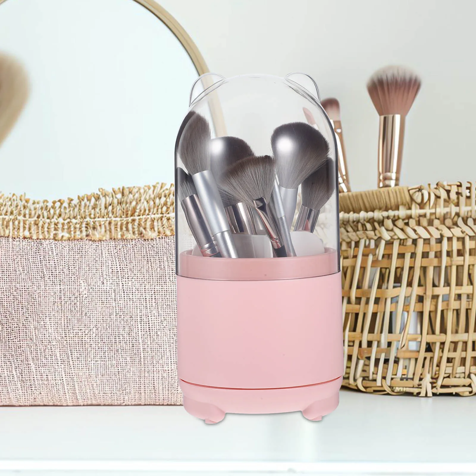 

Rotating Makeup Brush Organizer Large Capacity Pen Holder Desk Supplies Vanity Accessories for Women Office Desktop Makeup