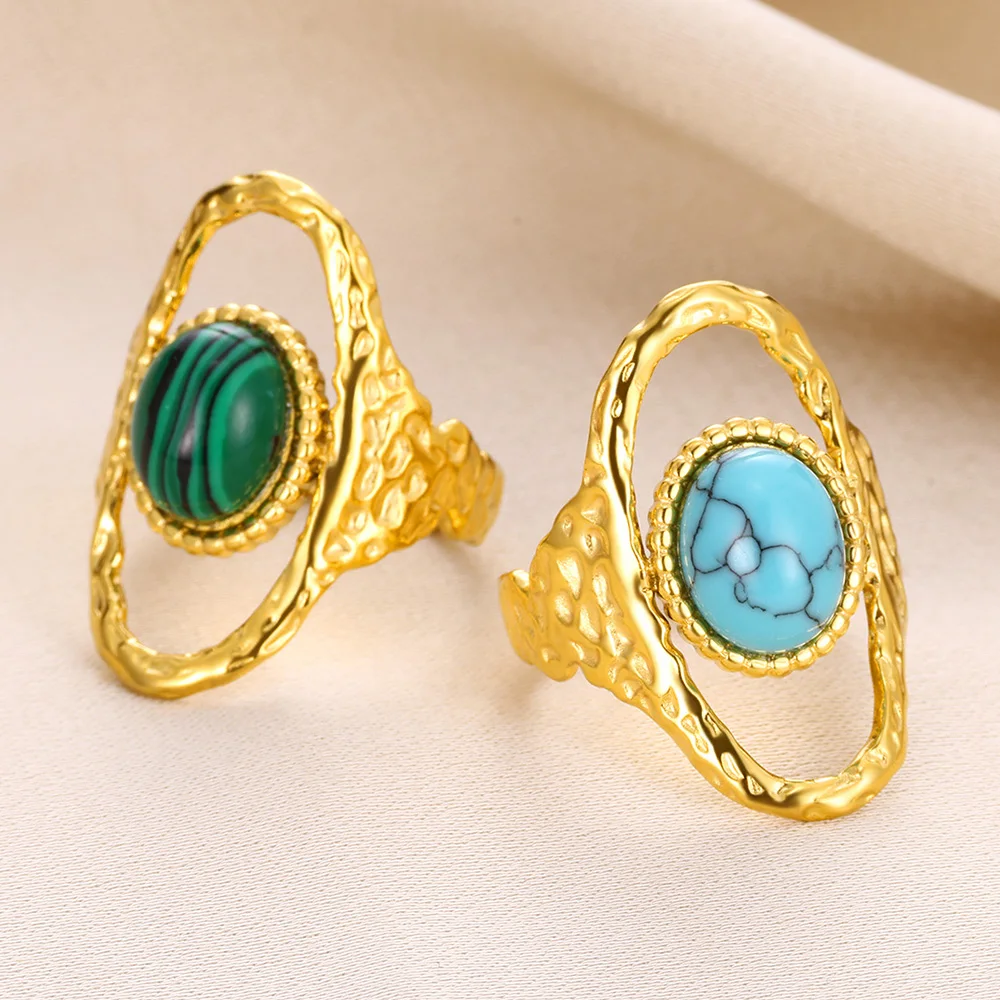 Vintage Oval Opal Rings For Women Stainless Steel Gold Color Sun Eye Wedding Ring Aesthetic Waterproof Jewelry Anillos Gifts view 4