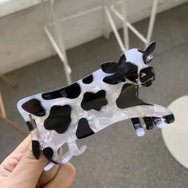 1PC Cute Milk Cow Hair Claw Acrylic Hair Clip With Cow Shape Printed Shark Design Black And White Design Hair Accessory Hairpin