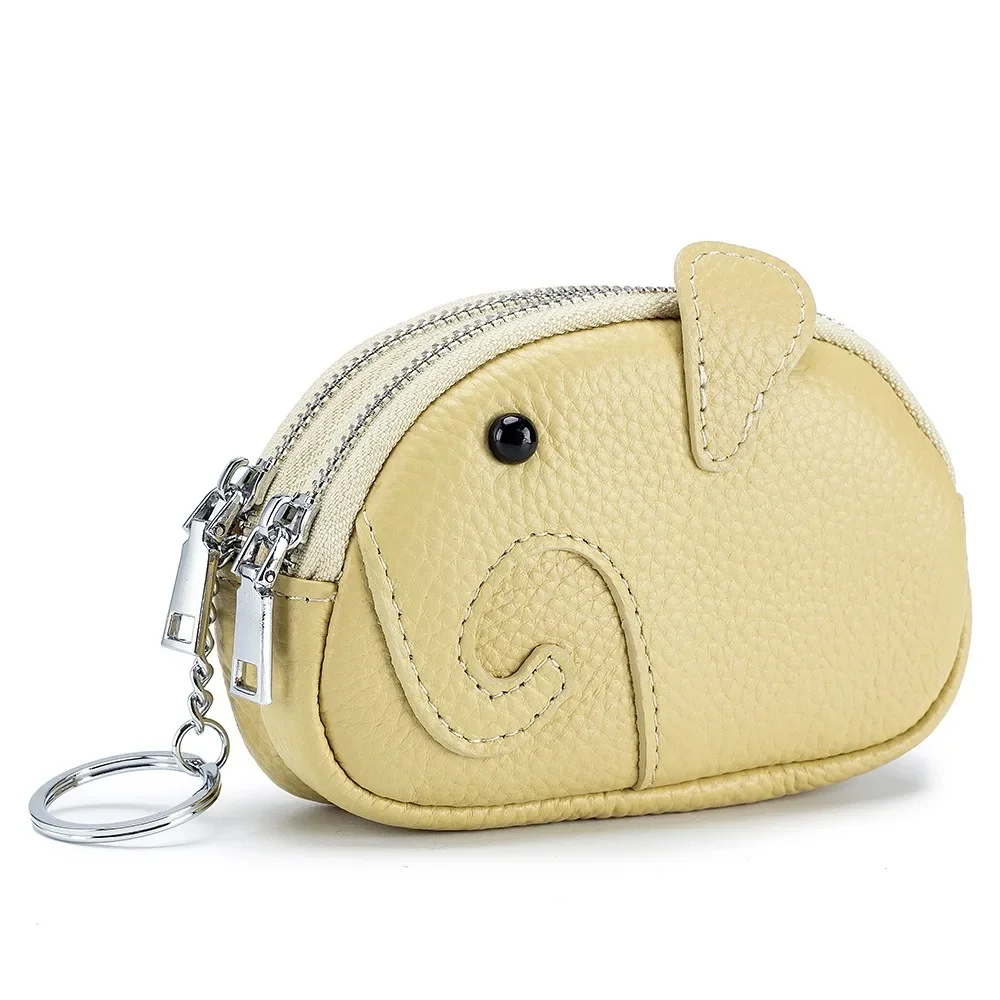 

New Creative Double Zipper Coin Purses Storage Bags Japanese Cute Cartoon Elephant Mini Women Change Wallet Genuine Leather