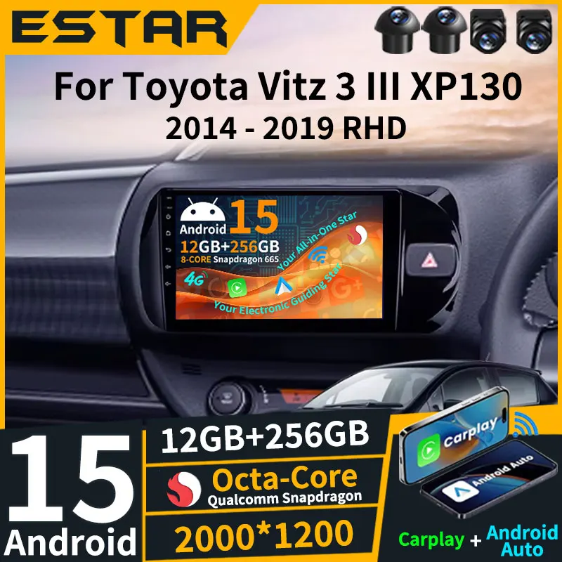 

Android 15 Carplay Auto 2K Screen Car Radio Multimedia Player For Toyota Vitz 3 III XP130 2014 - 2019 2 din Autoradio GPS Stereo