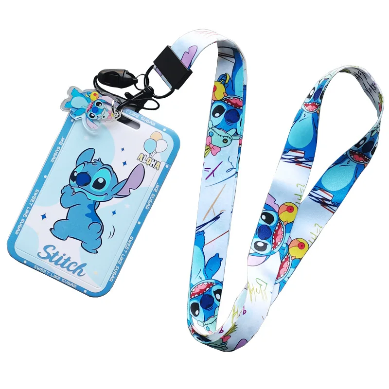 Disney-Funda de cuero con dibujos animados para tarjetas de identificación, monederos para tarjetas de autobús, Stitch