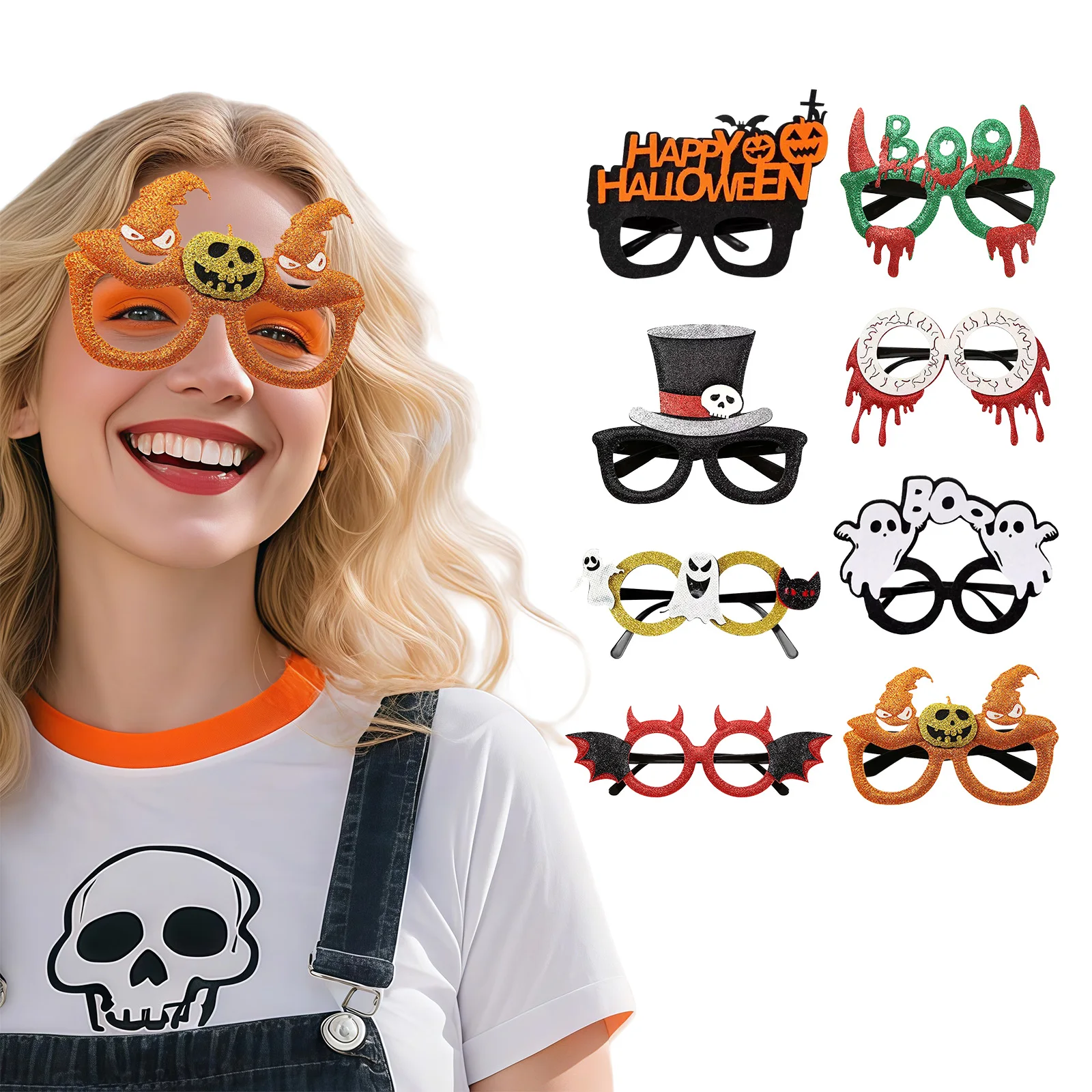 8Pcs Halloween Party Glasses Glitter Holiday Glasses Frames Halloween Decoration for Halloween Cosplay Party Holiday Favors