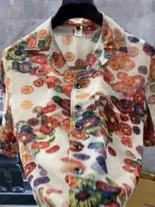 

OK99 Summer New Luxury Cool Smooth Cuban Collar ort Sve High Quali Versatile Haome irt Youth Faion Casual irt