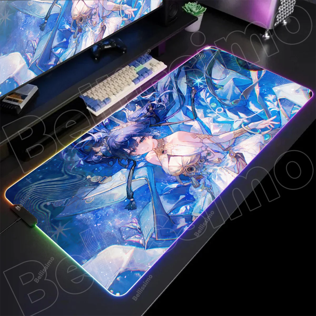 XXL RGB الحصير مكتب Iuno Wuthering موجات ماوس الوسادة أنيمي الألعاب ماوس الوسادة LED الإضاءة لوحة المفاتيح الجدول منصات الخلفية المطاط سطح المكتب