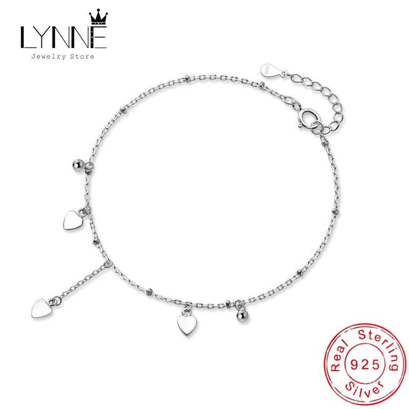 

New Fashion 925 Sterling Silver Small Ball Bead Heart Long Pendant Anklets Women Jewelry Summer Sexy Beach Foot Chain Bracelet