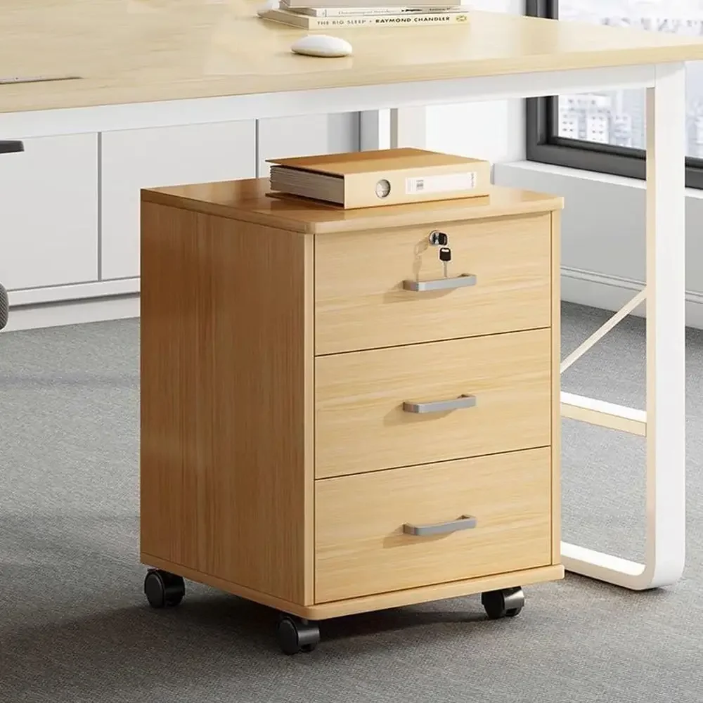 Rolling Under Desk Cabinet with Lock, Suitable for Letter/Legal/A4 Files, Wood, White/Black Finish