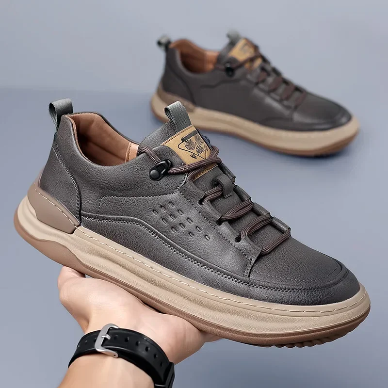 Sneakers for Men Genuine Leather Casual Shoes Heightening Shoes Lace Non-slip Man Sport Shoes Zapatillas Hombre Brand Men Shoe