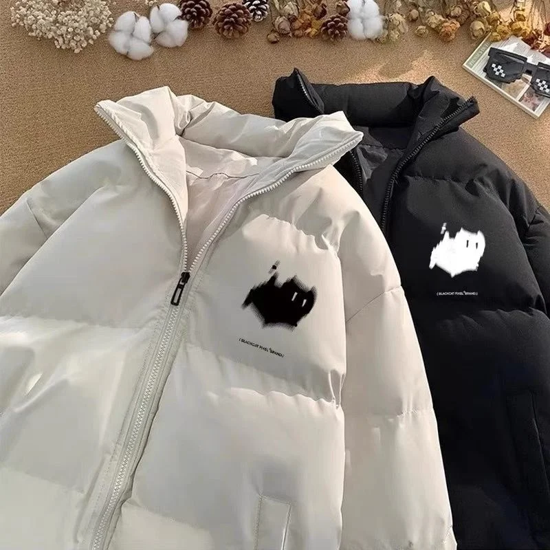 

Waterproof Men's Cotton Jaet Stand Collar Windproof Loose Warm Bread Sle Coat Youth Faion Daily Wear Thiened Polyeste...