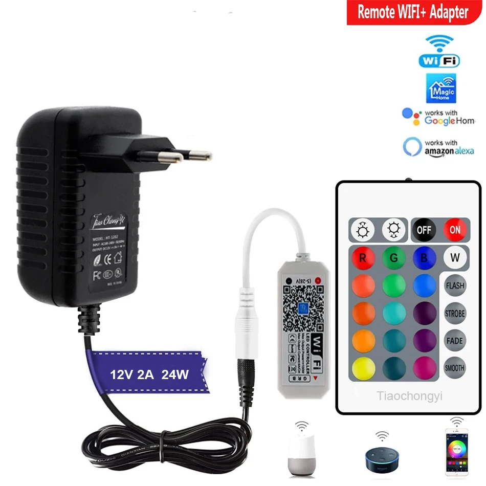 WIFI RGB LED Strip Controller With 12V 2A Power Adapter Music Sound Smartphone Control AC220V US EU Plug For RGB LED Light