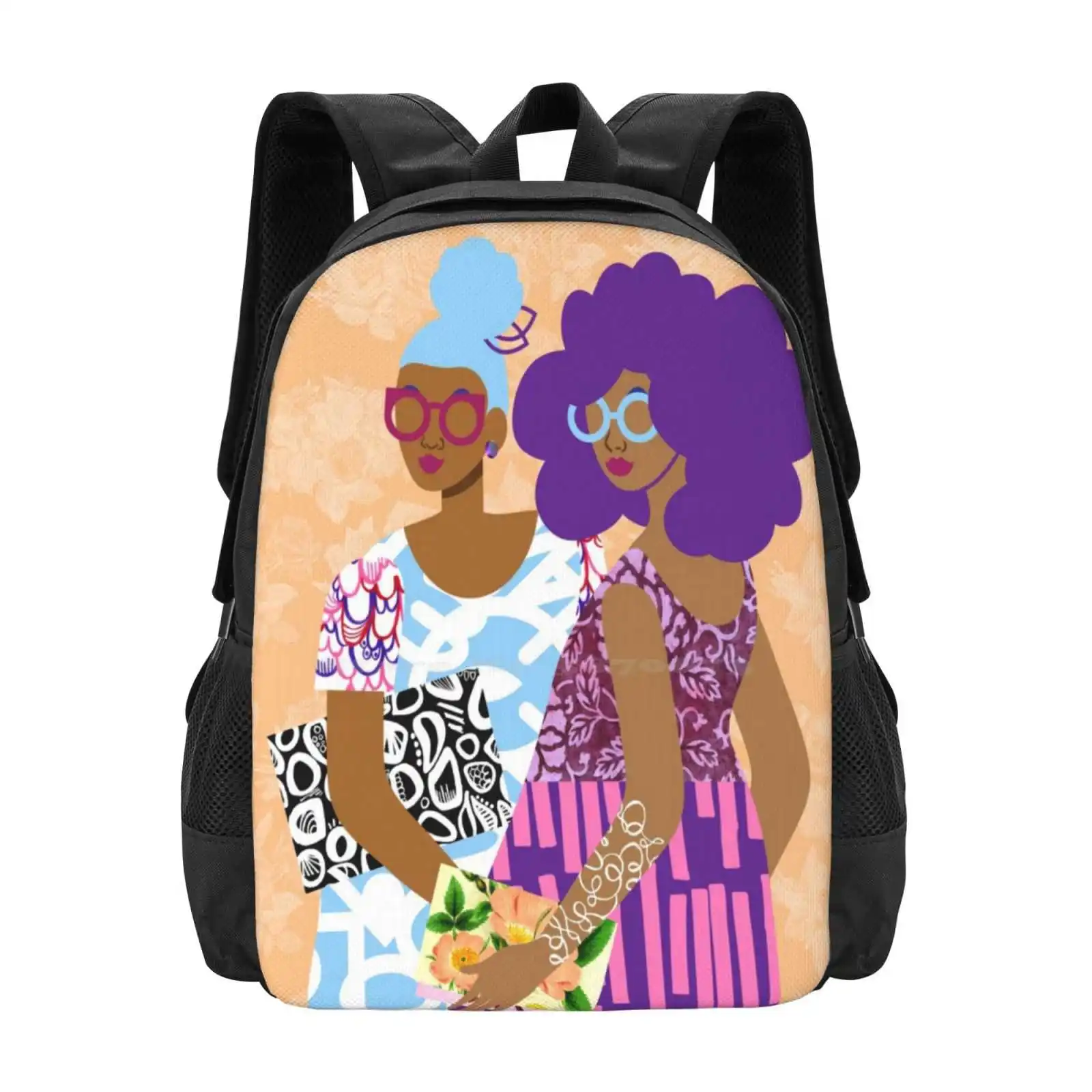 Terrific Two Pattern Design Bag Student'S Backpack Collage African American Graphic Urban Ethnic Black Art Fashion Model