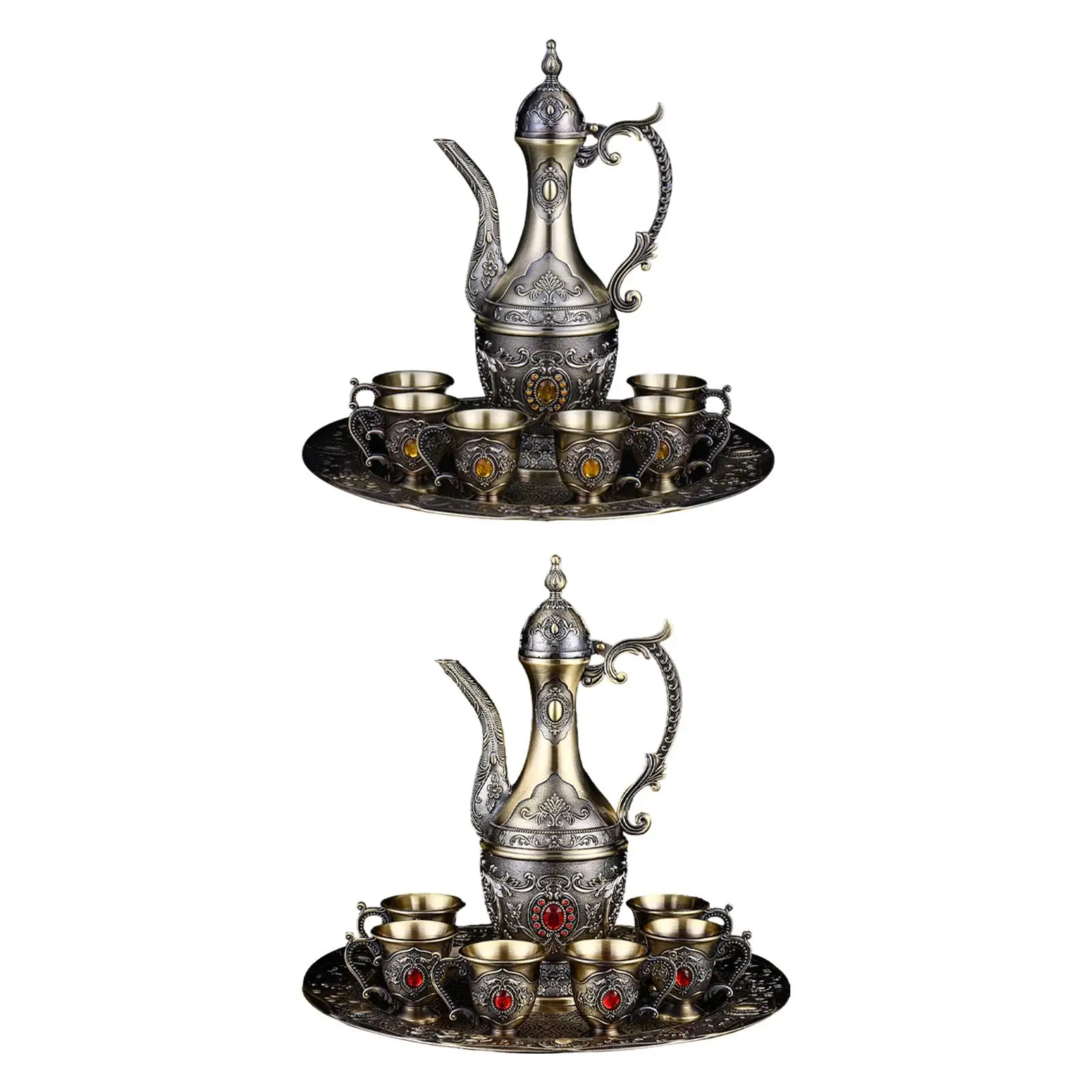 Tea Set Decanter and Glasses Set with Cups and Tray Home Decor Tea Cup Set for Holiday Living Room Dining Table Wedding Bedroom