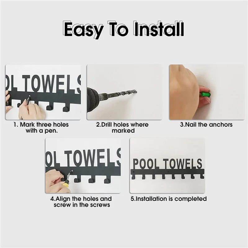 

2X Pool Towel Rack Outdoor Wall Mount Towel Holder Towel Hooks For Bathroom Towel Hanger For Pool Area, Bathrobe Towel-AT36