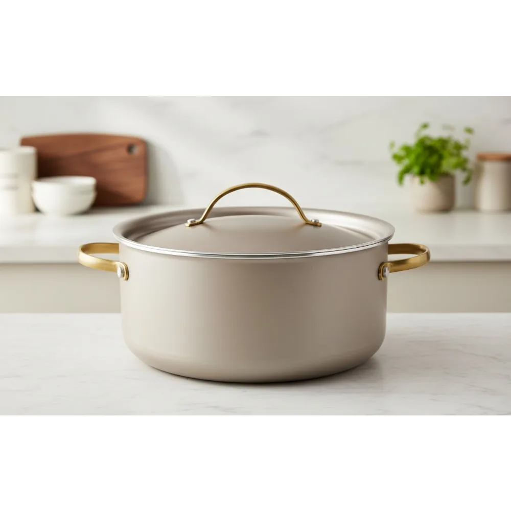 

Голландская духовка премиум-класса с антипригарным покрытием, 5,5 литра, с крышкой, можно мыть в посудомоечной машине, цвет шампанского для современной кухни