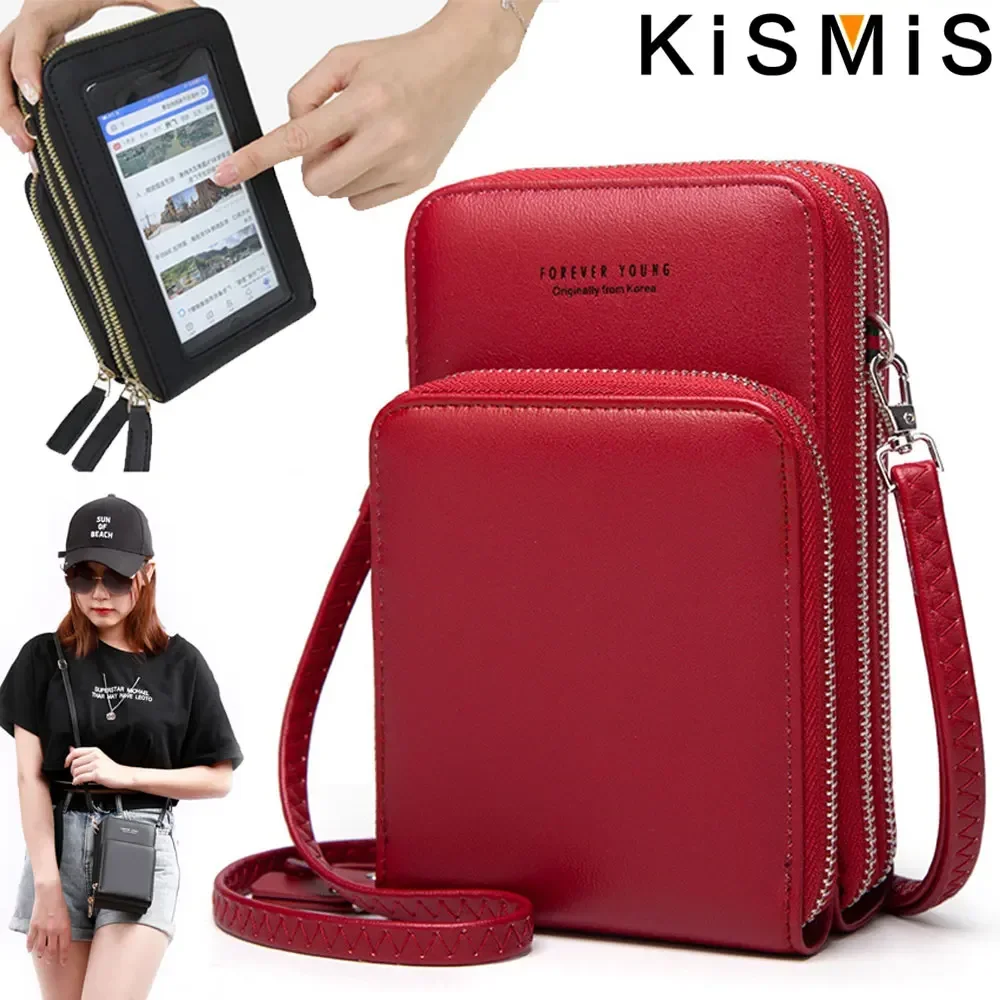 Large Capacity Mobile Wallet Bag for Phones Up to 6.5 Inches, Touch Screen Shoulder Messenger Case for iPhone Samsung Ladies